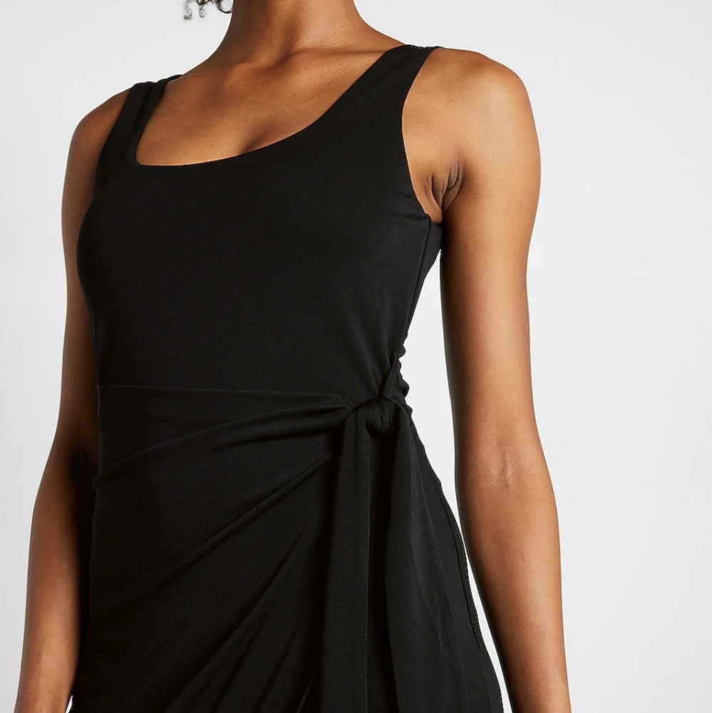 Body Contour Wrap Front Tie Waist Midi Dress With Built-In Shapewear Express